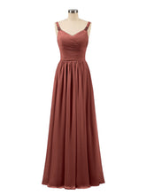 Plissé Mousseline Bustier Robe Longue avec Bretelles terracotta
