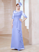 Robe en Mousseline à Manches Mi-longues et Décolleté Illusion avec Dentelle Lavande