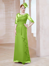 Robe en Mousseline à Manches Mi-longues et Décolleté Illusion avec Dentelle Vert Citron