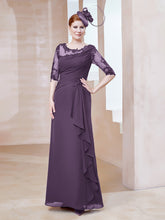 Robe en Mousseline à Manches Mi-longues et Décolleté Illusion avec Dentelle Plum