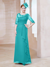 Robe en Mousseline à Manches Mi-longues et Décolleté Illusion avec Dentelle Piscine