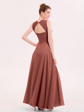 Robe Col d'Illusin Dentelle et Mousseline avec Fente terracotta