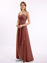 Robe Longue avec Perlée Sans Bretelles Col en Cœur terracotta