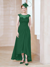 Robe en Mousseline à Encolure Illusion avec Dentelle Vert Foncé