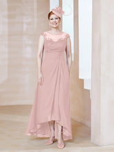 Robe en Mousseline à Encolure Illusion avec Dentelle Rose Poudré