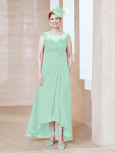 Robe en Mousseline à Encolure Illusion avec Dentelle Vert Menthe