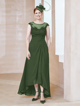 Robe en Mousseline à Encolure Illusion avec Dentelle Olive Verte