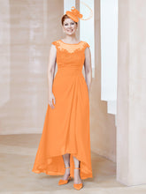 Robe en Mousseline à Encolure Illusion avec Dentelle Orange