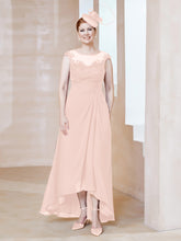 Robe en Mousseline à Encolure Illusion avec Dentelle Rose Perle