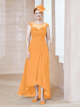 Robe en Mousseline à Encolure Illusion avec Dentelle Mandarine