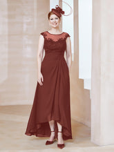 Robe en Mousseline à Encolure Illusion avec Dentelle Terracotta