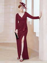 Robe Longueur au Sol en Crêpe Extensible Bordeaux