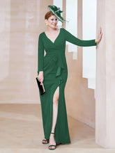 Robe Longueur au Sol en Crêpe Extensible Vert Foncé