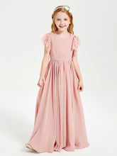 Robes de Demoiselle d'Honneur Junior avec Manches Flottantes en Dentelle Rose Poudré