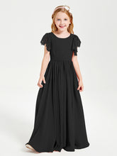 Robes de Demoiselle d'Honneur Junior avec Manches Flottantes en Dentelle Noir