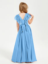 Robes de Demoiselle d'Honneur Junior avec Manches Flottantes en Dentelle Bleu