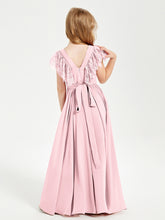 Robes de Demoiselle d'Honneur Junior avec Manches Flottantes en Dentelle Rose Pâle