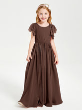 Robes de Demoiselle d'Honneur Junior avec Manches Flottantes en Dentelle Chocolat