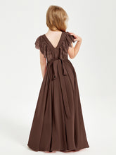 Robes de Demoiselle d'Honneur Junior avec Manches Flottantes en Dentelle Chocolat