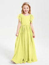 Robes de Demoiselle d'Honneur Junior avec Manches Flottantes en Dentelle Jonquille