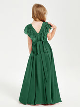 Robes de Demoiselle d'Honneur Junior avec Manches Flottantes en Dentelle Vert Foncé