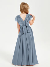 Robes de Demoiselle d'Honneur Junior avec Manches Flottantes en Dentelle Bleu Poudré