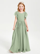 Robes de Demoiselle d'Honneur Junior avec Manches Flottantes en Dentelle Sauge Poudrée