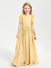 Robes de Demoiselle d'Honneur Junior avec Manches Flottantes en Dentelle Or