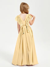 Robes de Demoiselle d'Honneur Junior avec Manches Flottantes en Dentelle Or