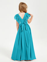 Robes de Demoiselle d'Honneur Junior avec Manches Flottantes en Dentelle Jade