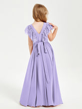 Robes de Demoiselle d'Honneur Junior avec Manches Flottantes en Dentelle Lilas