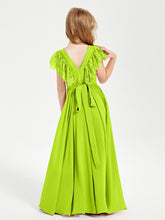 Robes de Demoiselle d'Honneur Junior avec Manches Flottantes en Dentelle Vert Citron