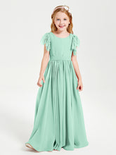 Robes de Demoiselle d'Honneur Junior avec Manches Flottantes en Dentelle Vert Menthe