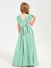 Robes de Demoiselle d'Honneur Junior avec Manches Flottantes en Dentelle Vert Menthe
