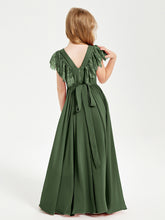 Robes de Demoiselle d'Honneur Junior avec Manches Flottantes en Dentelle Olive Verte