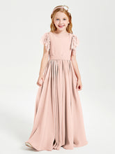 Robes de Demoiselle d'Honneur Junior avec Manches Flottantes en Dentelle Rose Perle