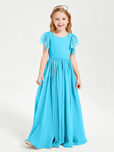 Robes de Demoiselle d'Honneur Junior avec Manches Flottantes en Dentelle Piscine