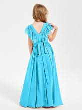 Robes de Demoiselle d'Honneur Junior avec Manches Flottantes en Dentelle Piscine