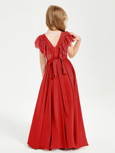 Robes de Demoiselle d'Honneur Junior avec Manches Flottantes en Dentelle Rouge