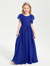 Robes de Demoiselle d'Honneur Junior avec Manches Flottantes en Dentelle Bleu Royale