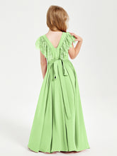 Robes de Demoiselle d'Honneur Junior avec Manches Flottantes en Dentelle Sauge