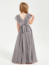 Robes de Demoiselle d'Honneur Junior avec Manches Flottantes en Dentelle Argent