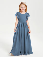 Robes de Demoiselle d'Honneur Junior avec Manches Flottantes en Dentelle Bleu de Schiste