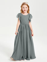 Robes de Demoiselle d'Honneur Junior avec Manches Flottantes en Dentelle Gris Acier