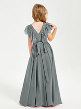 Robes de Demoiselle d'Honneur Junior avec Manches Flottantes en Dentelle Gris Acier