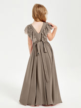 Robes de Demoiselle d'Honneur Junior avec Manches Flottantes en Dentelle Taupe
