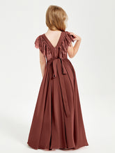 Robes de Demoiselle d'Honneur Junior avec Manches Flottantes en Dentelle Terracotta