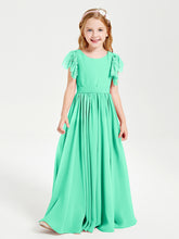 Robes de Demoiselle d'Honneur Junior avec Manches Flottantes en Dentelle Turquoise