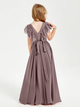 Robes de Demoiselle d'Honneur Junior avec Manches Flottantes en Dentelle Vintage Mauve
