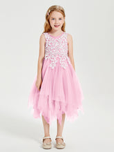Robes de Demoiselle d'Honneur Junior en Tulle à Longueur de Mollet Rose Bonbon